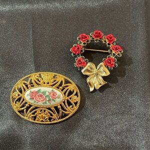 Avon Signed Vintage Rose Brooches